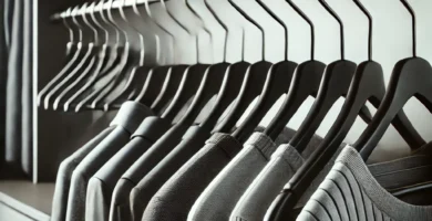 perchas y percheros con ropa colgada
